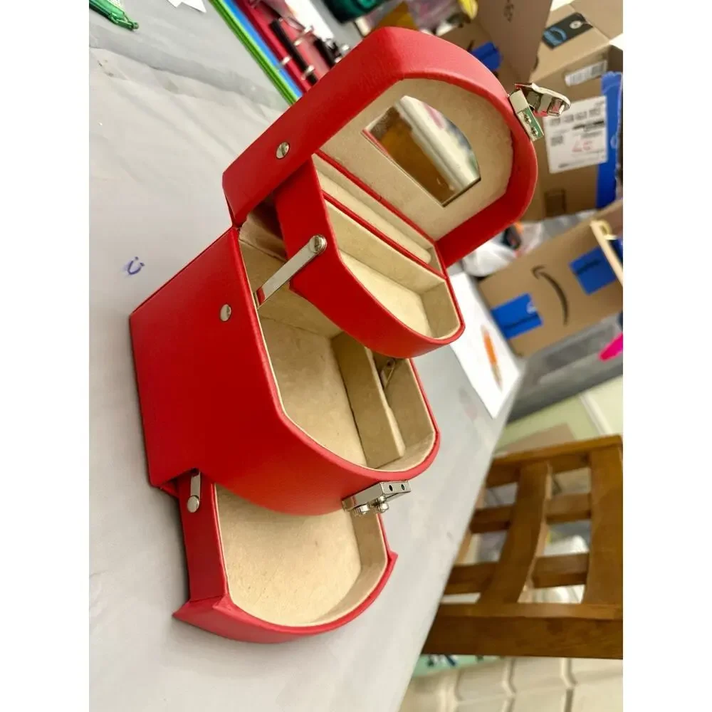 Morelle & Co. Laura Red Leather 3-Tier Jewelry Box With Mirror